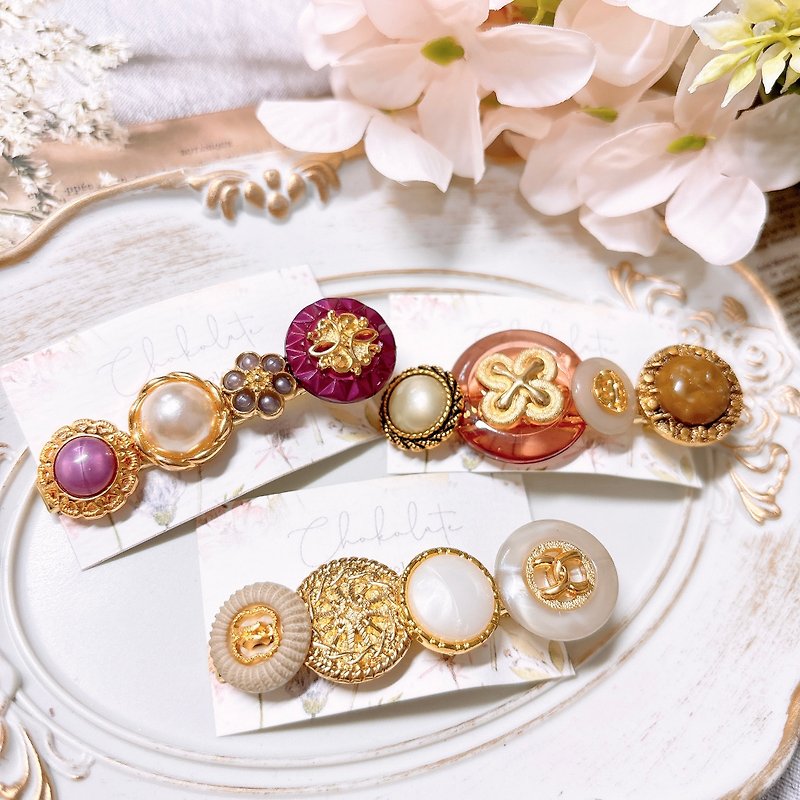 Japanese hand-dyed button hairpin duckbill clip - Hair Accessories - Resin Multicolor