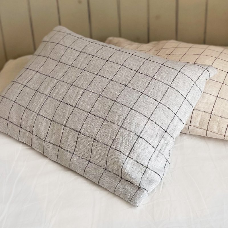 【kontex】Pillowcase of organic cotton with Japanese grass dyed check pattern - 2 colors in total - อื่นๆ - ผ้าฝ้าย/ผ้าลินิน 