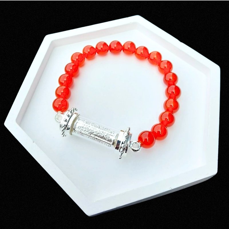 Carnelian Lucky Stone with Yant Hah Taew bracelet, amulet bracelet. - สร้อยข้อมือ - หิน 