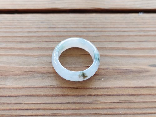 螺絲帽帽工作室 【親翠】天然翡翠 冰冷冽冰川螢光水墨藝術草花手指鐲12.5號戒圈B