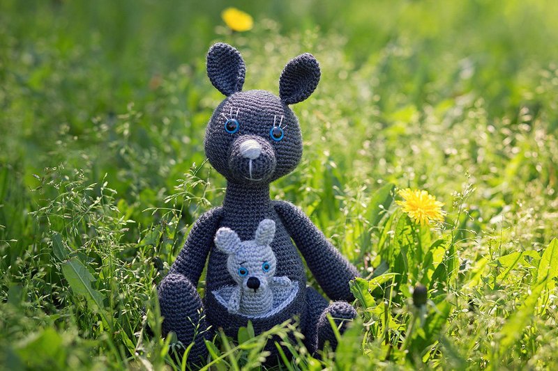 kangaroo with baby, kangaroo crochet, kangaroo knitted, mother's day gift - 寶寶/兒童玩具/玩偶 - 羊毛 