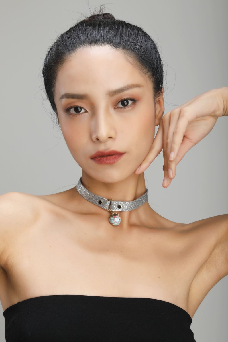 Starry Sky 許願球銀色 Choker –粗款 - 項鍊 - 真皮 銀色