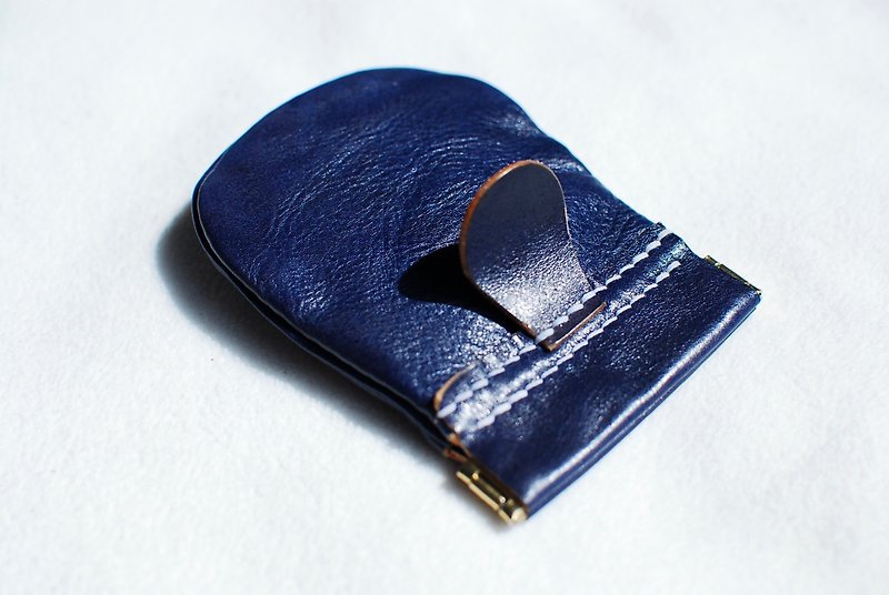 Dark blue spring leaf open coin purse genuine leather handmade urban explorer series product CITY03B - Coin Purses - Genuine Leather Blue