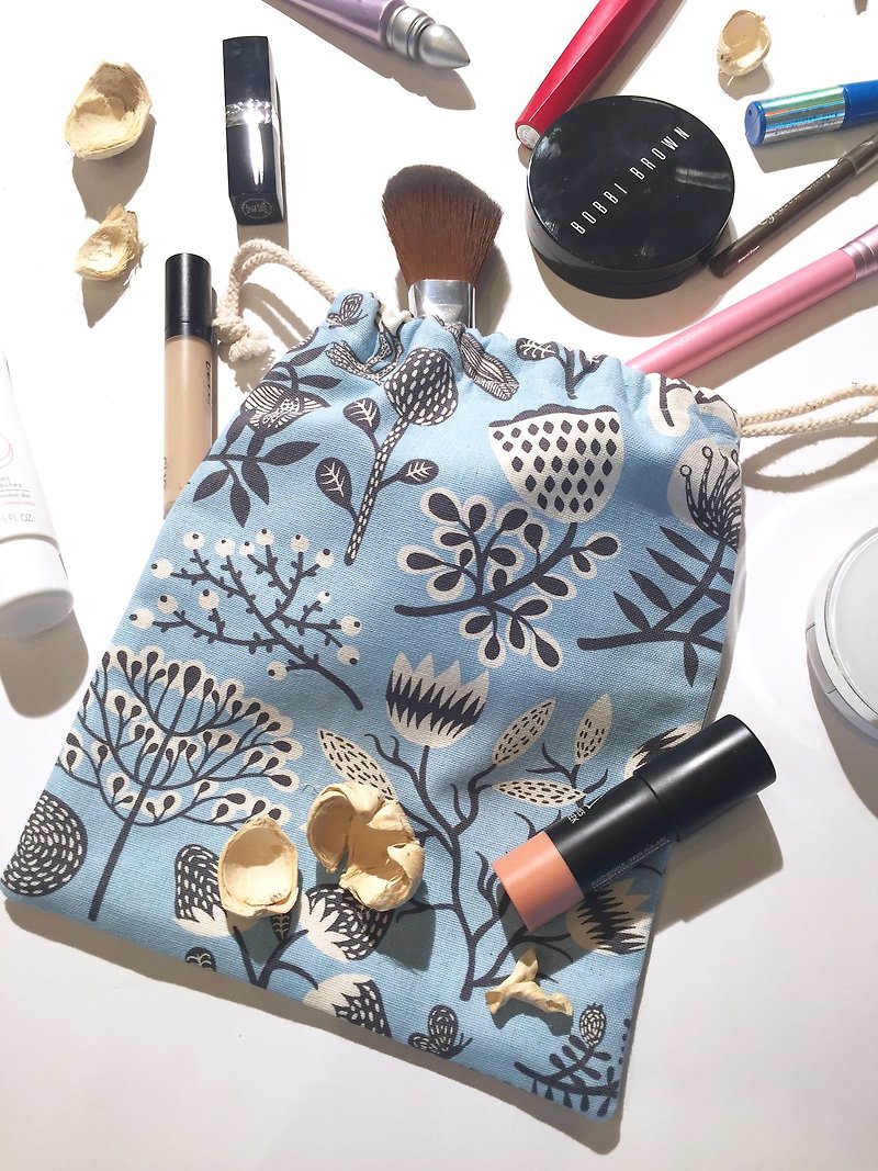 DS02 旅行收納束口袋 - 化妝袋/收納袋 - 棉．麻 藍色
