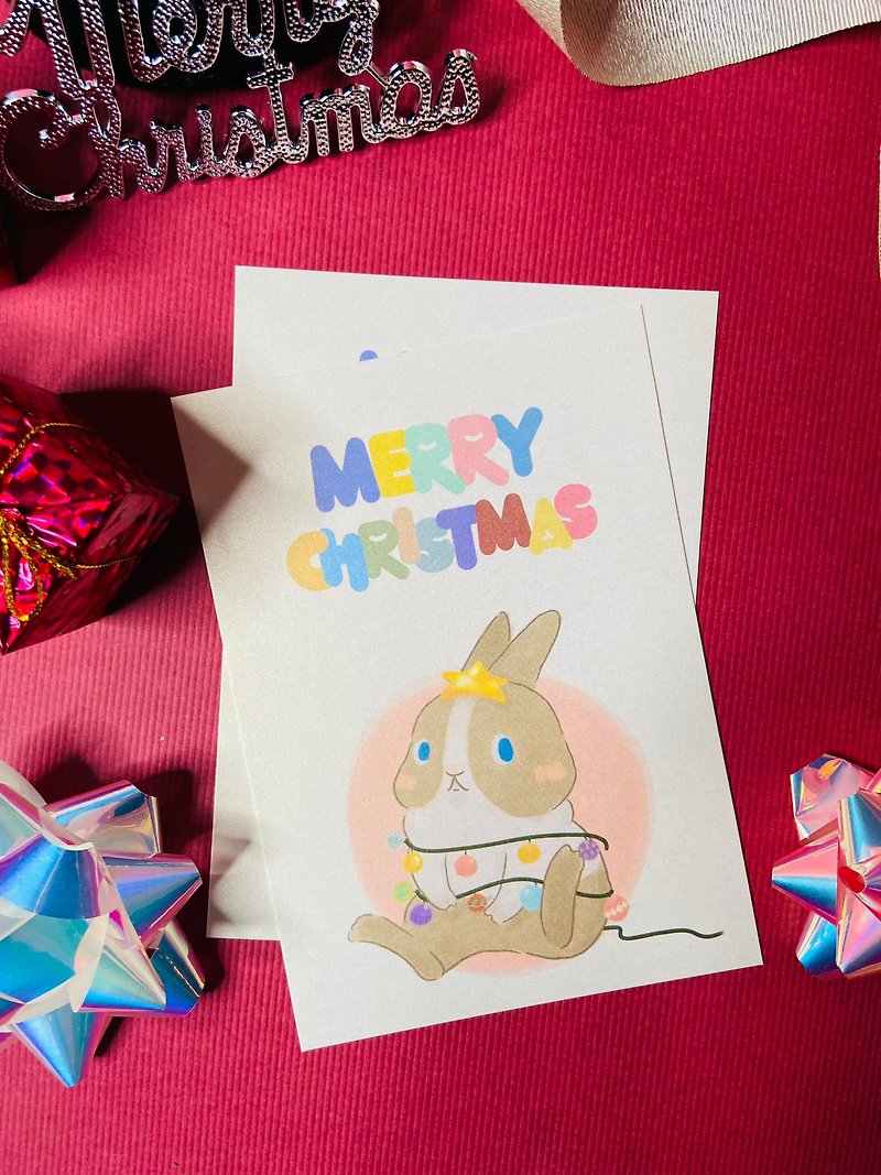Lovely Planet Rabbit Postcard / Christmas Card l Christmas Postcard - Cards & Postcards - Paper White