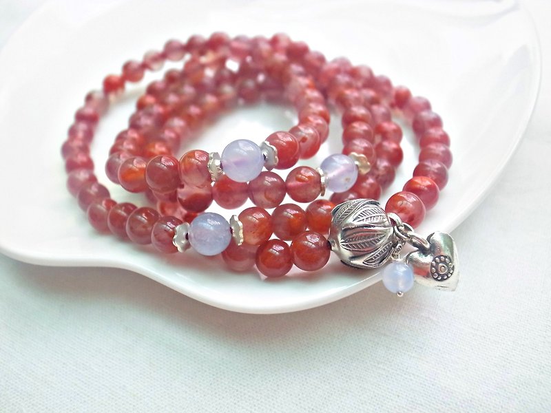 ORLI Jewelry ♡♡ ice kinds of red agate 108 South rosary X multi-ring bracelet natural stone ♡ ♡♡ ♡♡ Agate natural crystal - Bracelets - Gemstone Red