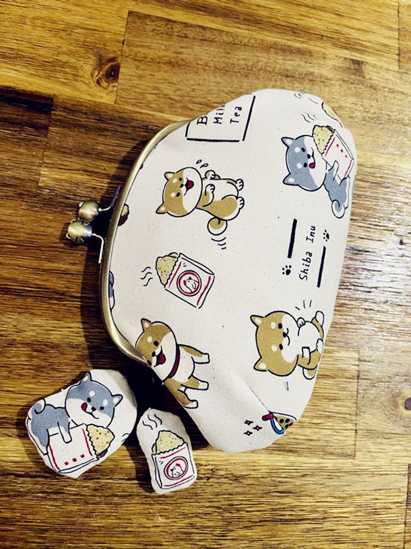 Sunshine Alley-Handmade Happy Temperature Playful Little Shiba Inu Children's Mother's Mouth Gold Bag Coin Purse - Coin Purses - Cotton & Hemp 