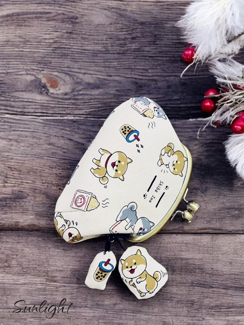 Sunshine Alley-Handmade Happy Temperature Playful Little Shiba Inu Children's Mother's Mouth Gold Bag Coin Purse - กระเป๋าใส่เหรียญ - ผ้าฝ้าย/ผ้าลินิน 