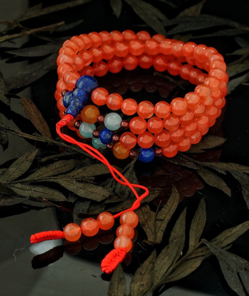 南紅瑪瑙之櫻桃紅料 蜜蠟 青金 石榴石 108粒 6mm 手串唸珠 - 手鍊/手環 - 寶石 