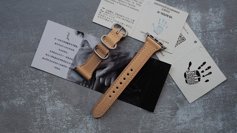 Apple Watch Ultra Narrow Strap Handmade Cowhide Customized Engraving Gift Customization - สายนาฬิกา - หนังแท้ สีกากี