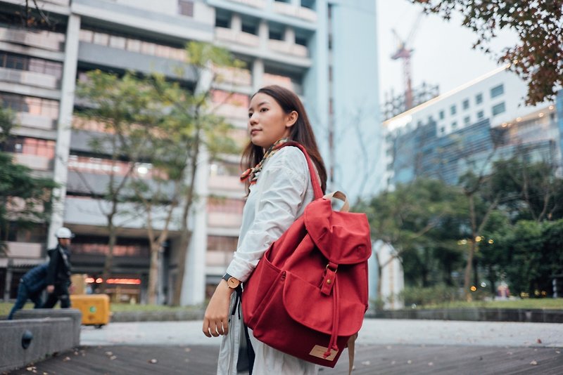 GET AWAY  - canvas backpack with front pocket (red) - Backpacks - Cotton & Hemp Red