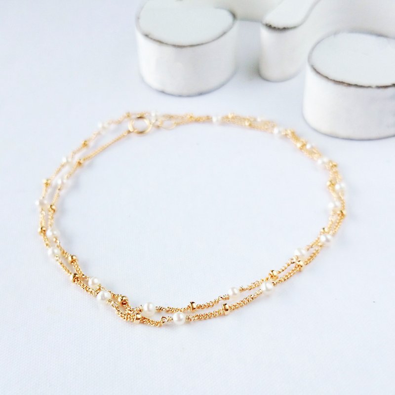 14kgf*Pearl×gold station necklace 1piece - 項鍊 - 寶石 金色