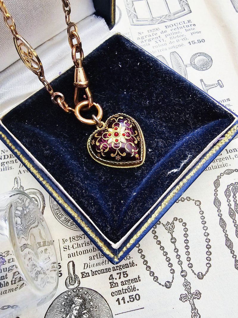 Bressans emaux purple antique pendant【Reserved】 - สร้อยคอ - วัตถุเคลือบ สีม่วง