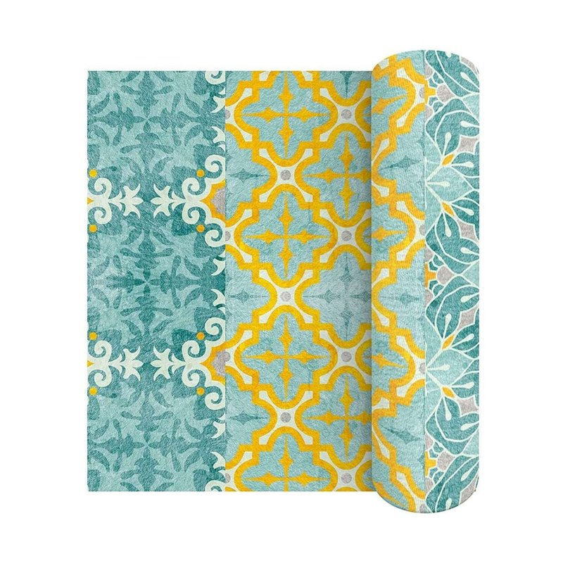 Tile Pattern Washi Tape (Retro Yellow, Teal Blue Tiles - 紙膠帶/和紙/PET - 紙 黃色