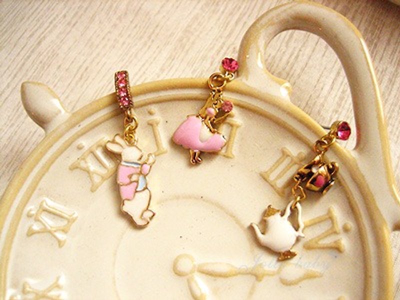 [Jolie baby]愛麗絲奇幻系列--兔子茶會耳環組 - 耳環/耳夾 - 其他材質 粉紅色
