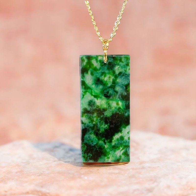 [May Nothing Happen] Ice Green Flower Jadeite Wushi Brand Necklace 18K Gold Inlaid | Natural Burmese Grade A Jadeite - Necklaces - Jade Green