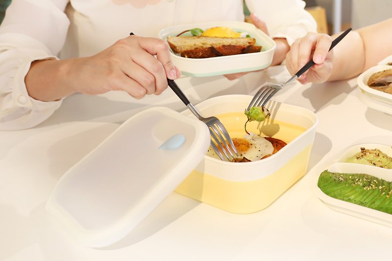 【dr.Si 矽寶巧】飽飽盒-無菜盤 低功率微波 - 便當盒/食物袋 - 矽膠 綠色