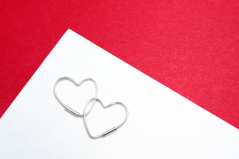 Earrings love shape linear sterling silver earrings-64DESIGN - Earrings & Clip-ons - Sterling Silver Silver