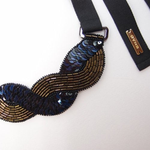 Anti-Copper Braid Embroidery Necklace / Deep Blue