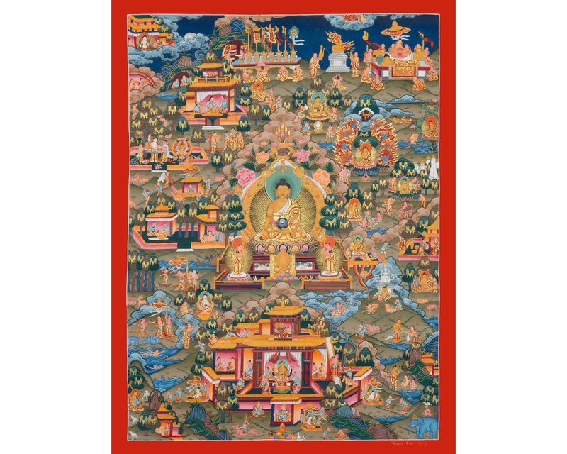 Spiritual Symbols: Buddha's Life in Thangka - Wall Décor - Other Materials Multicolor