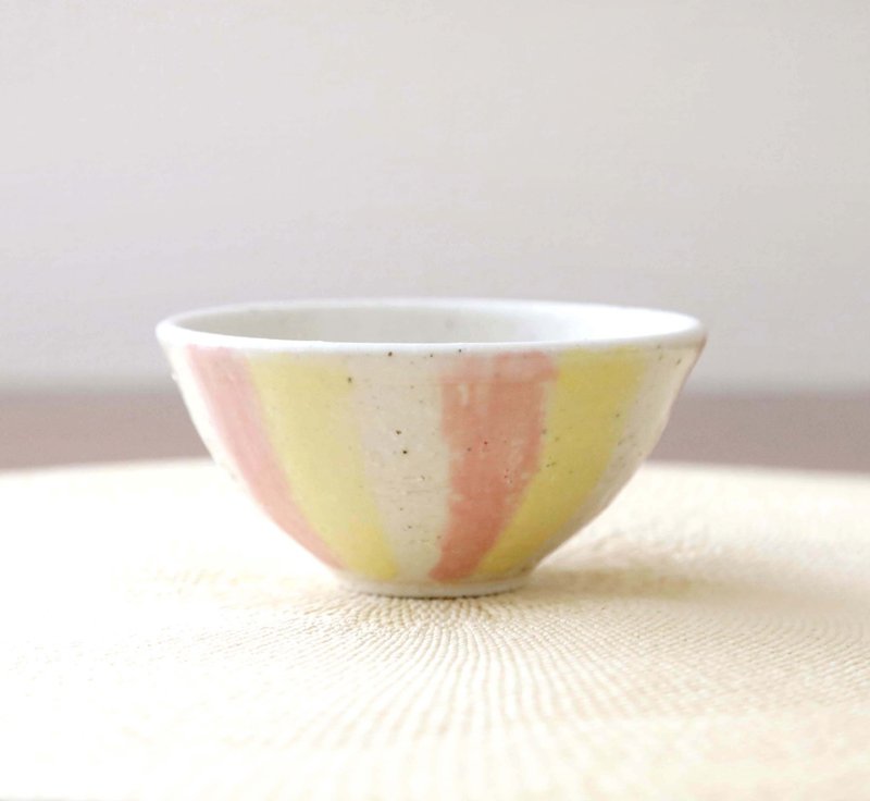 On Sale / Color Makeup Yellow and pink line pattern cup - Cups - Pottery Pink