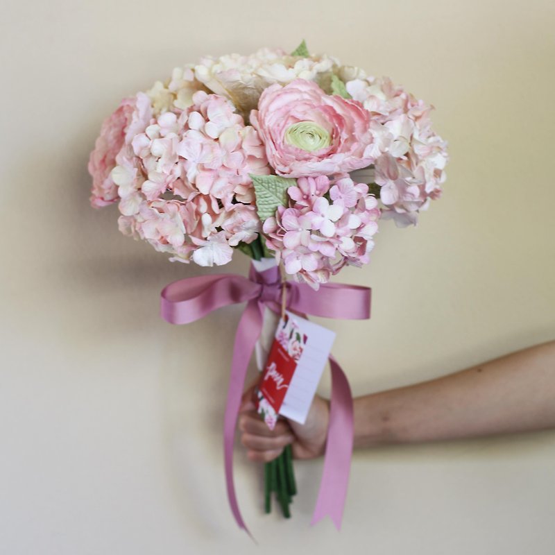 MB105 : ช่อดอกไม้เจ้าสาวขนาดกลาง สีชมพูครีม - ตกแต่งต้นไม้ - กระดาษ สึชมพู