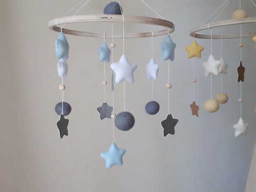 Felt Dreams Designs Star sky baby crib mobile, felt balls nursery decor, baby shower gift