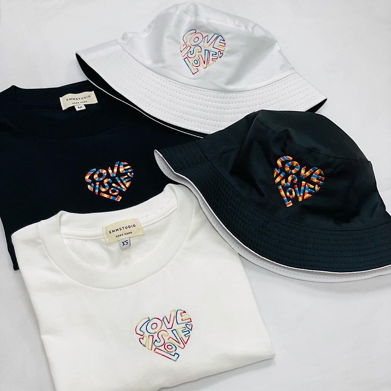 Love is Love Colorful Embroidered T-Shirt / Bucket Hat Couple - Unisex Hoodies & T-Shirts - Cotton & Hemp Multicolor