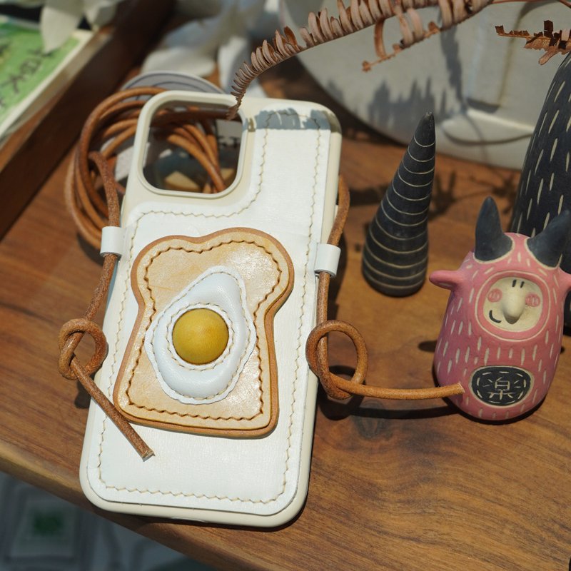 [Customized mobile phone case] Toast mobile phone case card-inserting crossbody genuine leather mobile phone case - เคส/ซองมือถือ - หนังแท้ ขาว