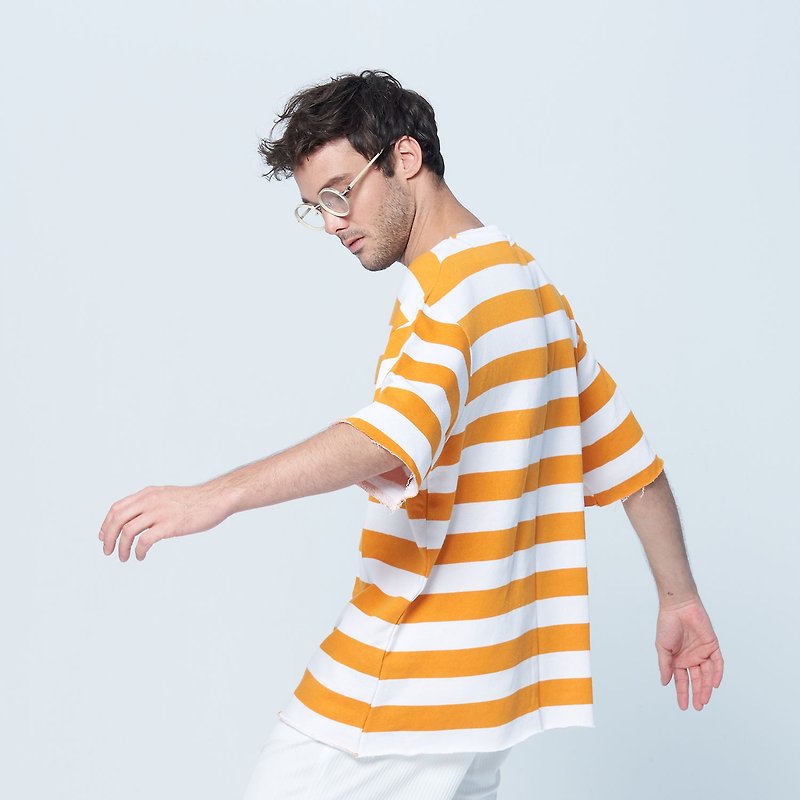 Stone@s Stripe Loose T-Shirt / Loose Stripe Tee - Men's T-Shirts & Tops - Cotton & Hemp Orange
