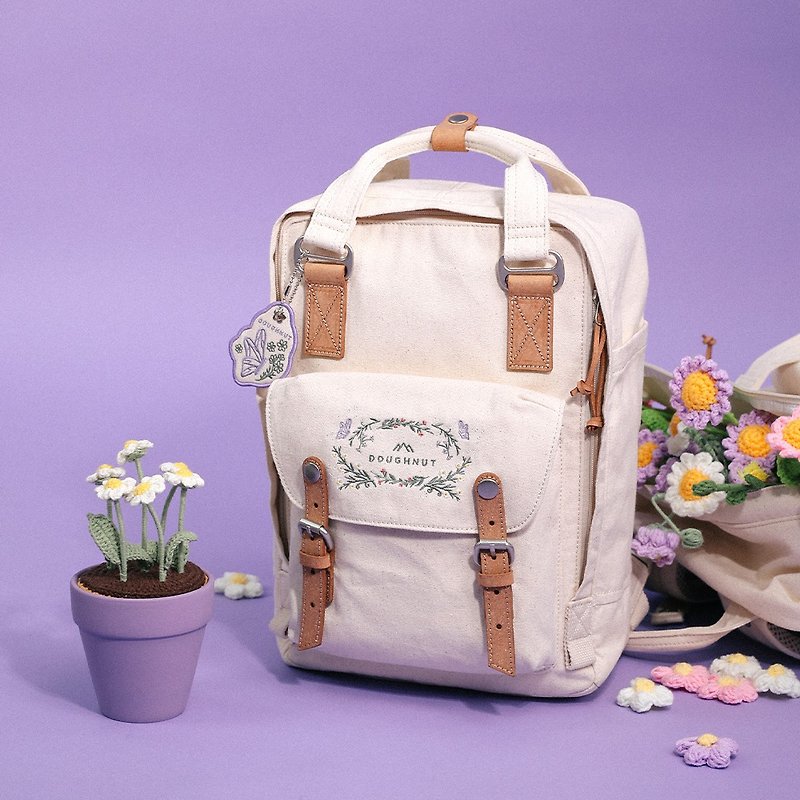 [DOUGHNUT] Macaron SF large capacity 14-inch organic cotton multi-compartment storage/beige - Backpacks - Eco-Friendly Materials White