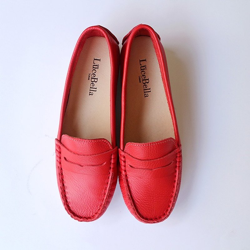 【Floating Walking】 Super Elastic Peas Shoes - Red - รองเท้าลำลองผู้หญิง - หนังแท้ สีแดง