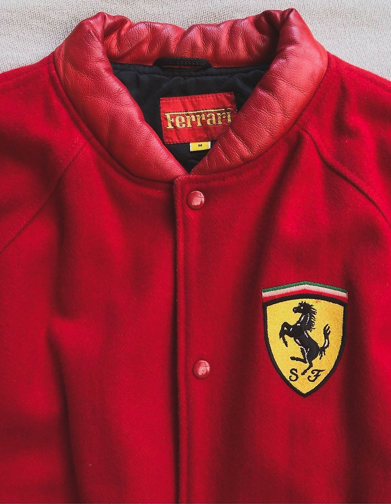 VINTAGE Ferrari Ferrari shearling collar baseball jacket - Men's Coats & Jackets - Wool Red