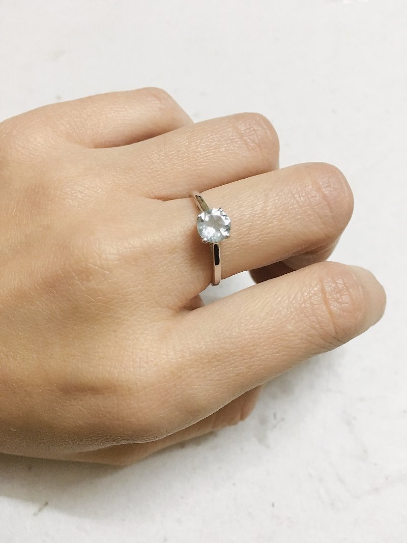 Aquamarine Finger Ring Handmade in India 92.5% Silver - แหวนทั่วไป - เครื่องประดับพลอย 