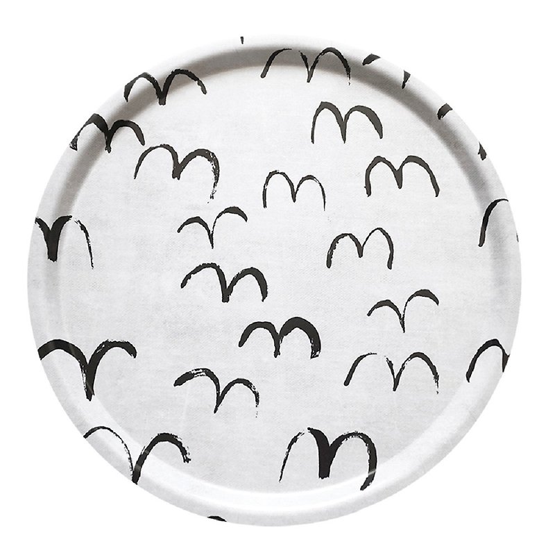 Round Tray-BIRD TRAY, WHITE/BLACK (38cm) - Serving Trays & Cutting Boards - Wood White