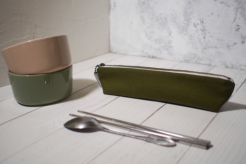 Daily Series Cutlery Bag/Chopsticks Set/Limited Handmade Bag/Small Grass Green/In Stock - ตะเกียบ - ผ้าฝ้าย/ผ้าลินิน สีเขียว