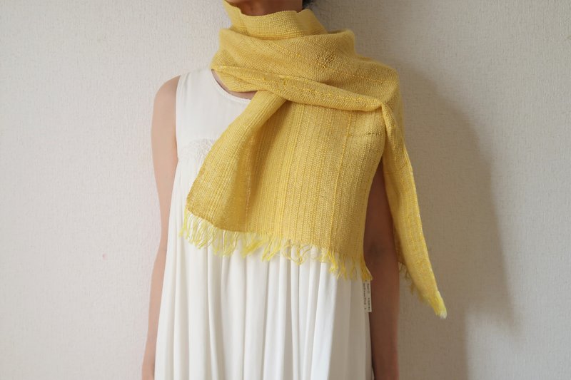 手織りストール　リネンコットン　ミモザ　タペストリー　ギフト　Shawl (S) 5　入學   畢業　母親節　禮物　生日禮物 - スカーフ - コットン・麻 イエロー