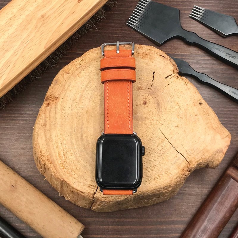 【Apple Watch Strap】Orange Pueblo | Luxury | Handmade Leather in Hong Kong - Watchbands - Genuine Leather Orange