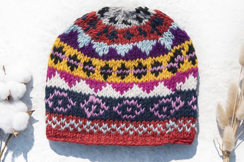 Fair Trade Crocheted Hat Knitted Hat Handmade Crocheted Woolen Hat/Knitted Woolen Hat/Inner Brush Hand-knitted Woolen Hat/Woolen Hat Christmas Gift Birthday Gift-Fair Isle Style - หมวก - ขนแกะ หลากหลายสี