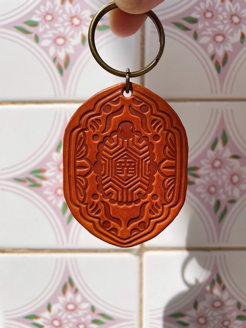 金門紅龜粿皮革鑰匙圈 - 鑰匙圈/鑰匙包 - 真皮 金色