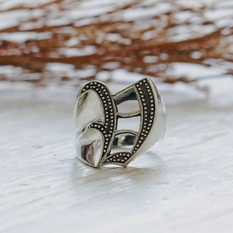 Biker Ring gothic A-Z silver skull alphabet Initial Letters PUNK Old english V - リング・指輪 - スターリングシルバー シルバー