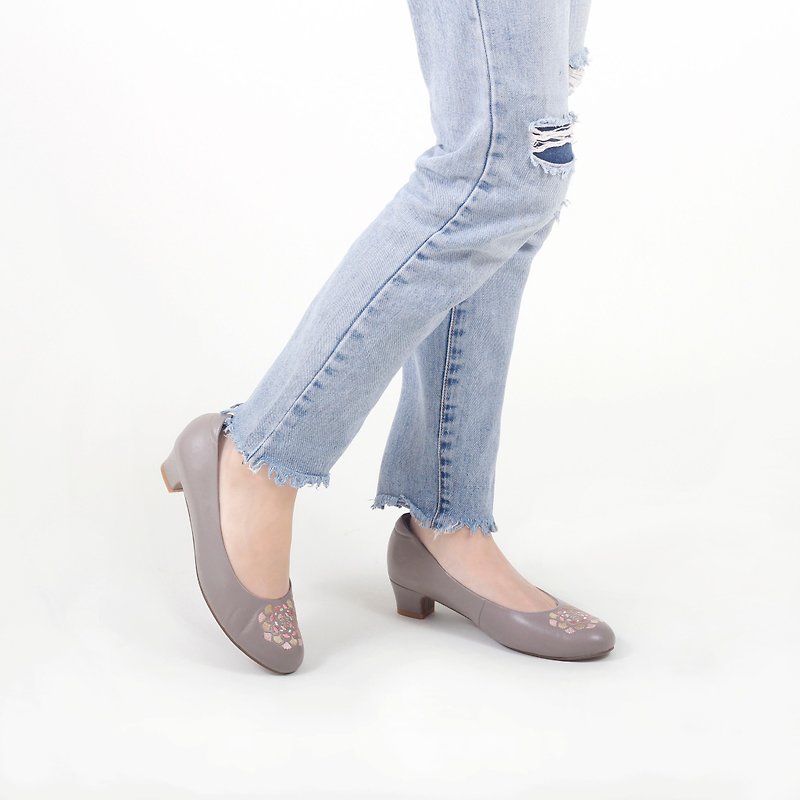 Midsummer Flowers- Taro gray - Women's Leather Shoes - Genuine Leather Gray