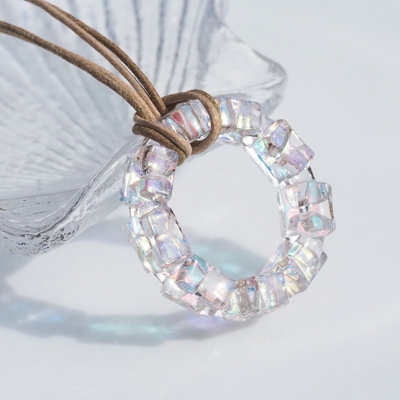 [Premium] Color-changing glowing glass ring (Aurora Ring [Magical]) Necklace [Made to order] - Necklaces - Glass Pink