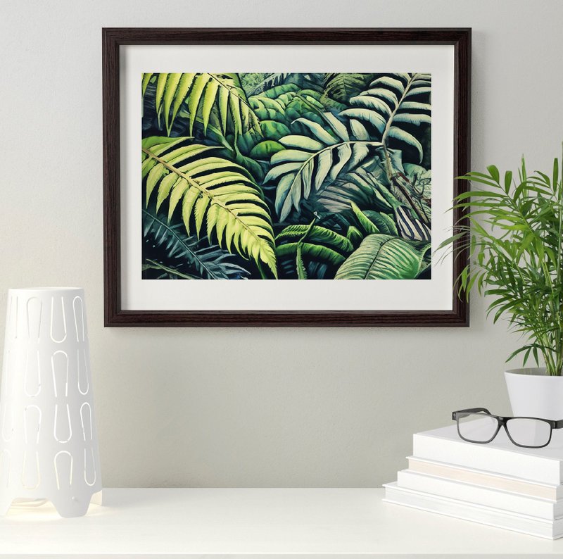 Tropical Plant Wall Art, Green Tropical Art, Green Leaves Original Painting - ตกแต่งผนัง - อะคริลิค สีเขียว