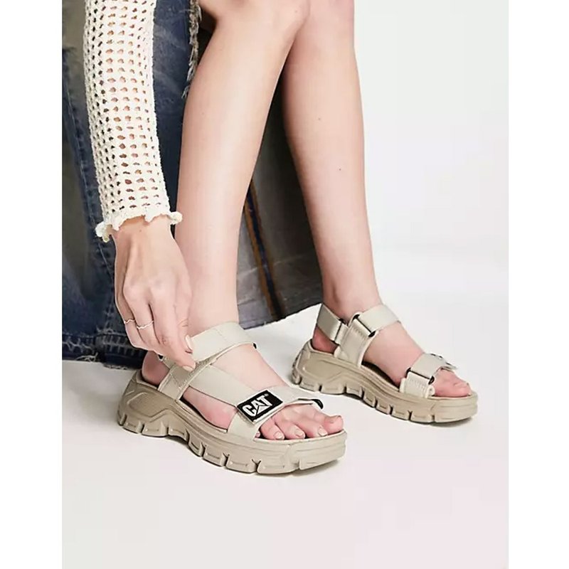 CAT PROGRESSOR WEB BOLD Outdoor thick-soled sandals for women-white - รองเท้ารัดส้น - วัสดุอื่นๆ 