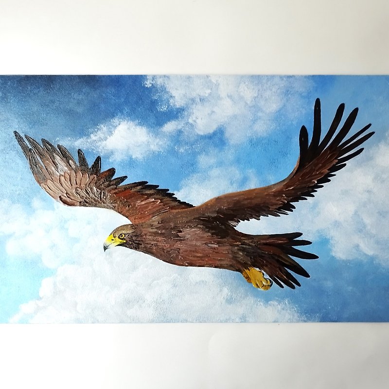 Unique Flying Eagle Acrylic Painting: Bird Art with Impasto Wall Decoration - ตกแต่งผนัง - อะคริลิค หลากหลายสี