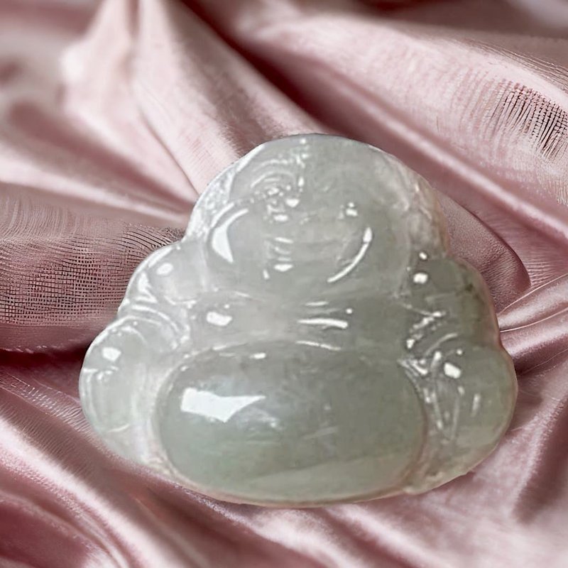 Ice green jadeite Maitreya Buddha | Natural Burmese grade A jadeite | Gift giving - พวงกุญแจ - หยก สีใส