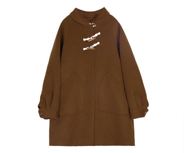 oddmaker small round neck mid-length wool horn button coat