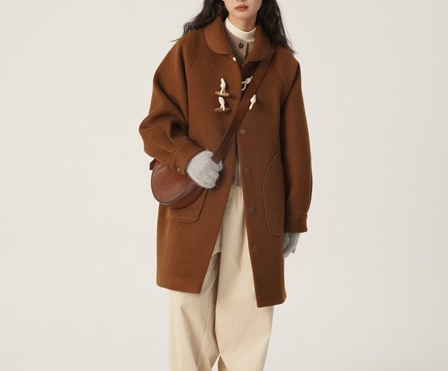 oddmaker small round neck mid-length wool horn button coat