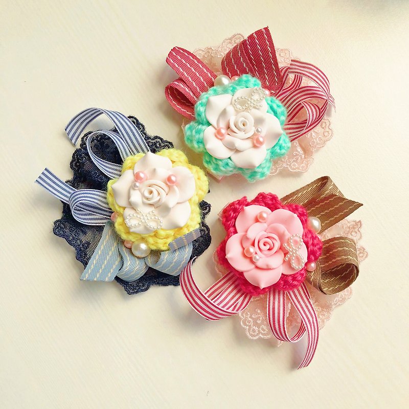 Soft Rose Pearl Knitting Yarn Embroidery Mesh Hairpin - Hair Accessories - Cotton & Hemp Multicolor